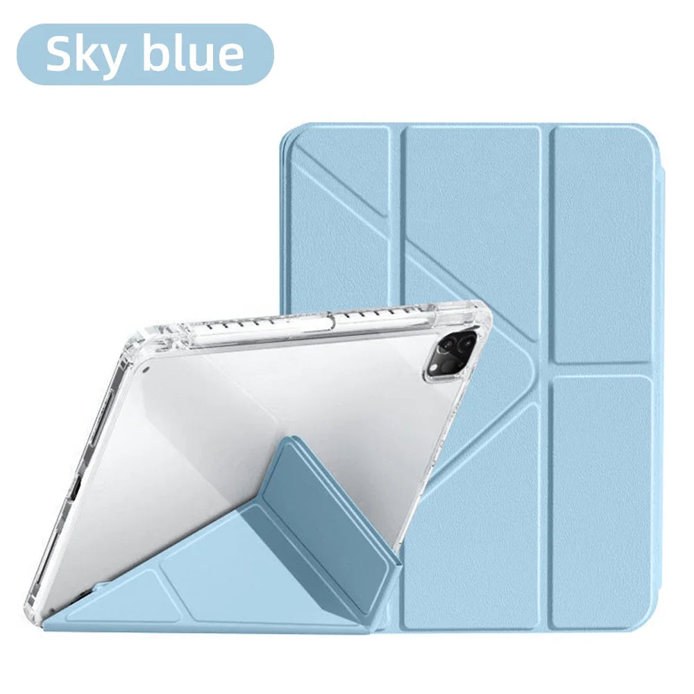 For iPad Case 2024 iPad Pro 13/11 M4 Air 11/13 M2 for 10th Gen Pro 12.9/11 Air 4/5th mini 6 Cover Y-bracket Acrylic Transparent
