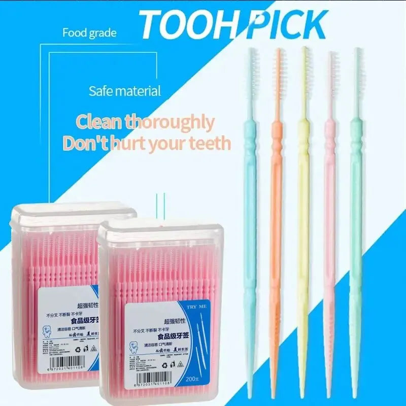 【Hot sales】Disposable double-head floss 200 toothpicks, floss, toothpicks Dental cleaning and care supplies
