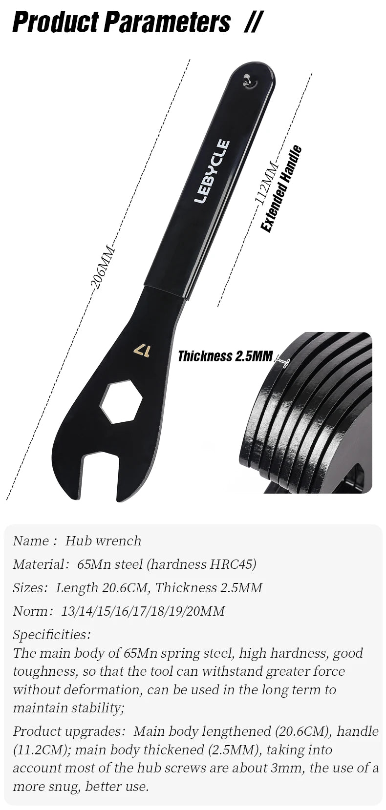 LEBYCLE MTB Bicycle Hub Cone Wrench 13 14 15 16 17 18 19 20mm Open Hub Wrench Road Bike Wheel Pedal Repair Tool