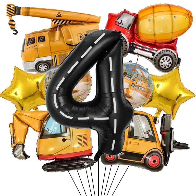 Architectural Birthday Party Decoration, 9 Pieces of Architectural Birthday Numbers Aluminum Foil Balloons Suitable for Architectural Trucks Birthday Architectural Theme Party Supplies