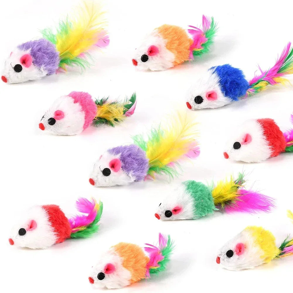 Rattle Cat Mouse Toys Also Prefilled Catnip Faux Fur Cat Mice Toys Interactive Cat Game Catnip Toys for Indoor Cats Play Fetch