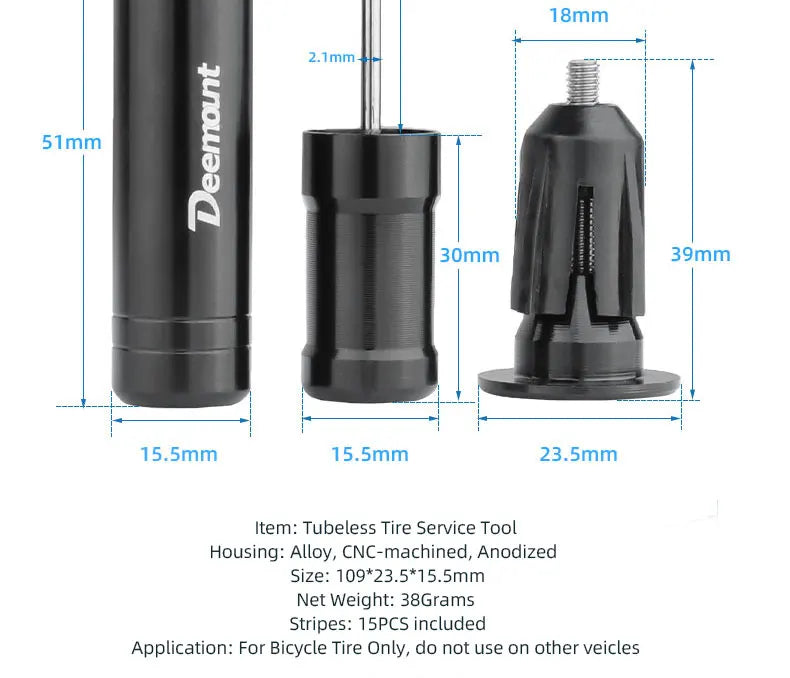 Deemount original Bicycle Tubeless Tire Repair Tool Tyre Drill Puncture for Urgent Glue Free Repair Optional Rubber Stripe