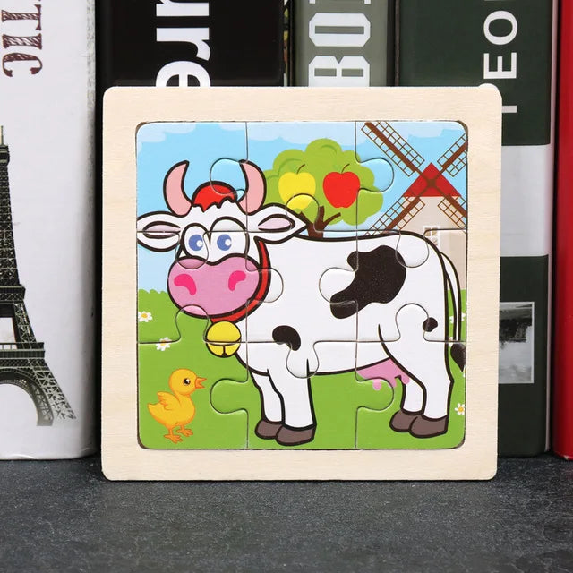 Baby Wooden Toys 11x11cm Jigsaw 3d Puzzle Cartoon Animal Traffic Wooden Puzzle Game Montessori Educational Toys For Children