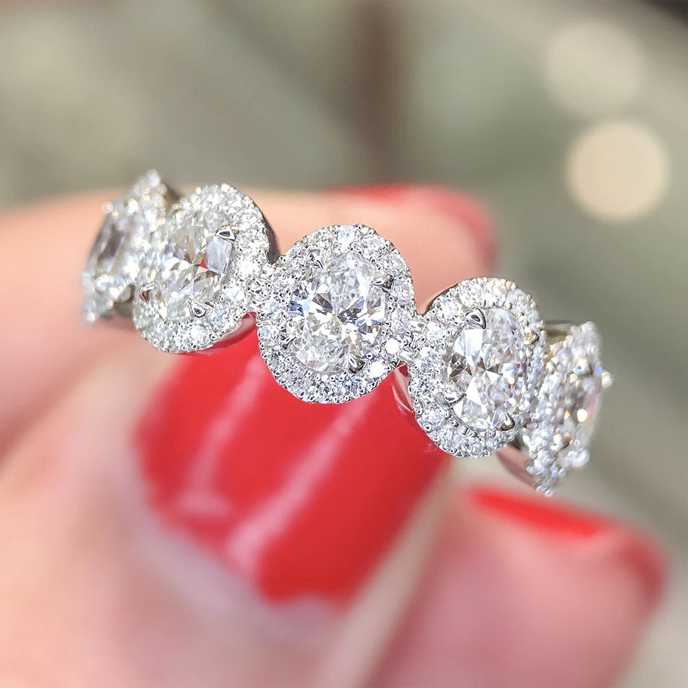 Exquisite Oval Cubic Zirconia Band Women's Rings for Engagement Wedding Accessories Luxury Silver Color Female Jewelry