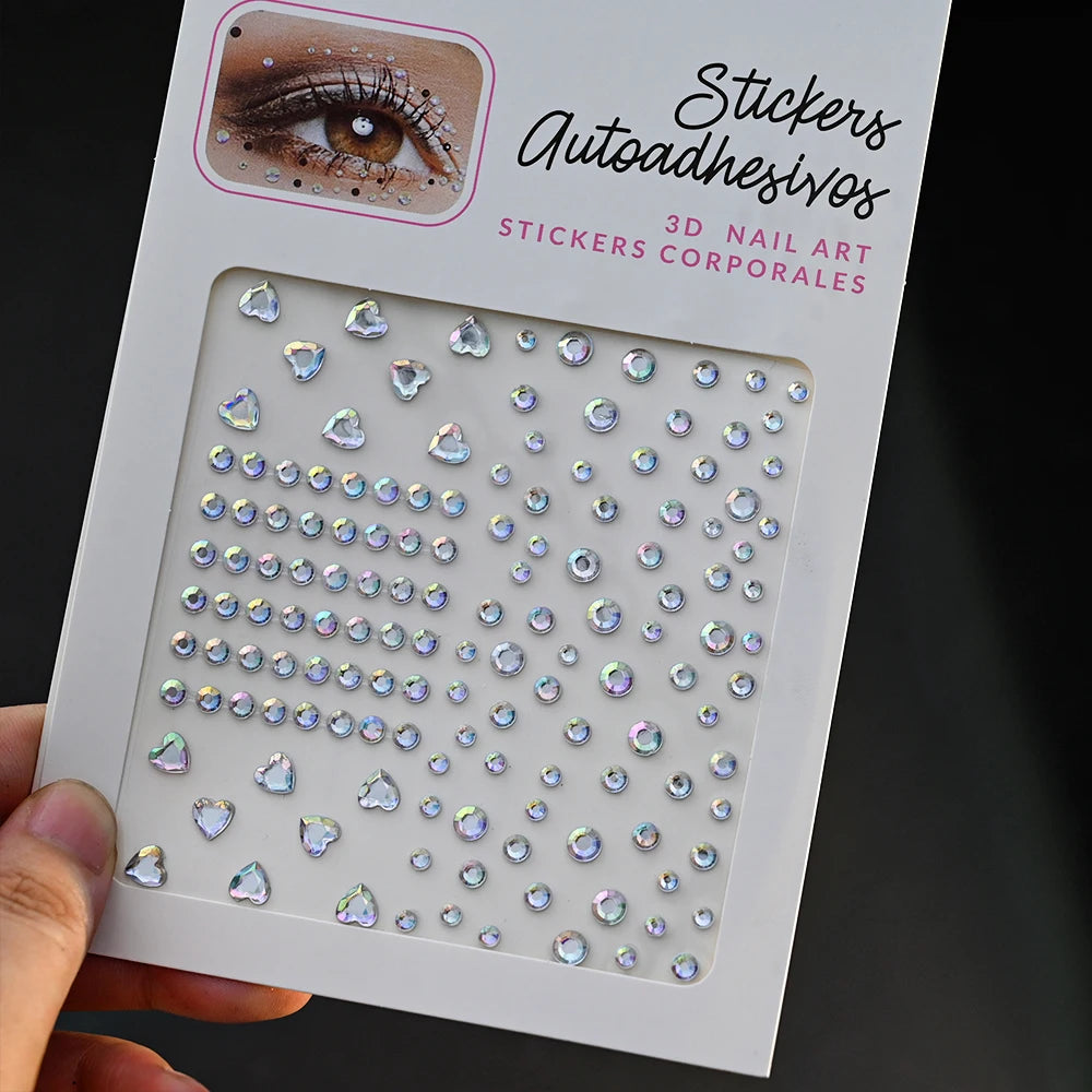 1Pcs Face Diamond Gem Sticker 5D Colorful Rhinestone Tattoo Eyeshadow Stickers fo Festival Nail Body Makeup Bling Jewel DIY Deco