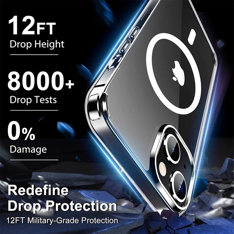 Crystal Clear Magnetic Phone Case for Wireless Charge iPhone 16 15 14 Pro Max Plus 12 13 Mini 11 Mobile Cases Shockproof Cover