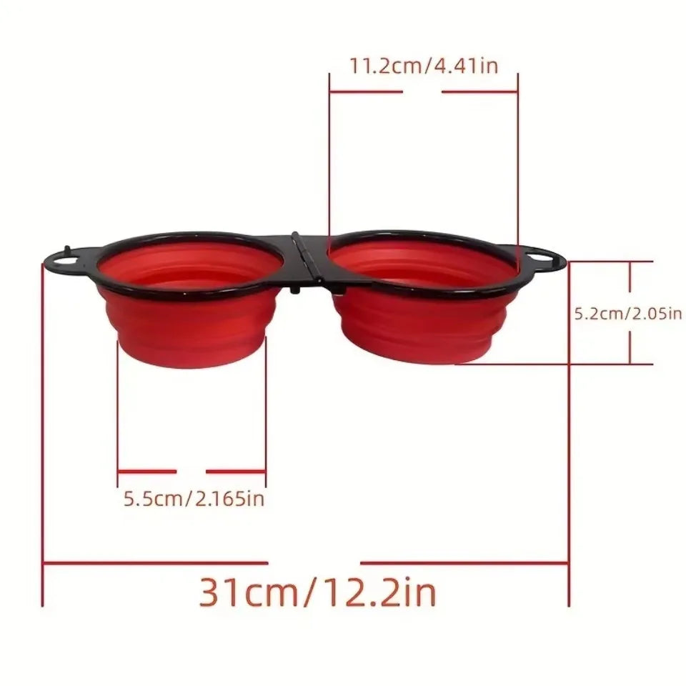 1-piece 2-in-1 foldable dual bowl feeding bowl portable outdoor travel dog and cat drinking bowl pet Supplies