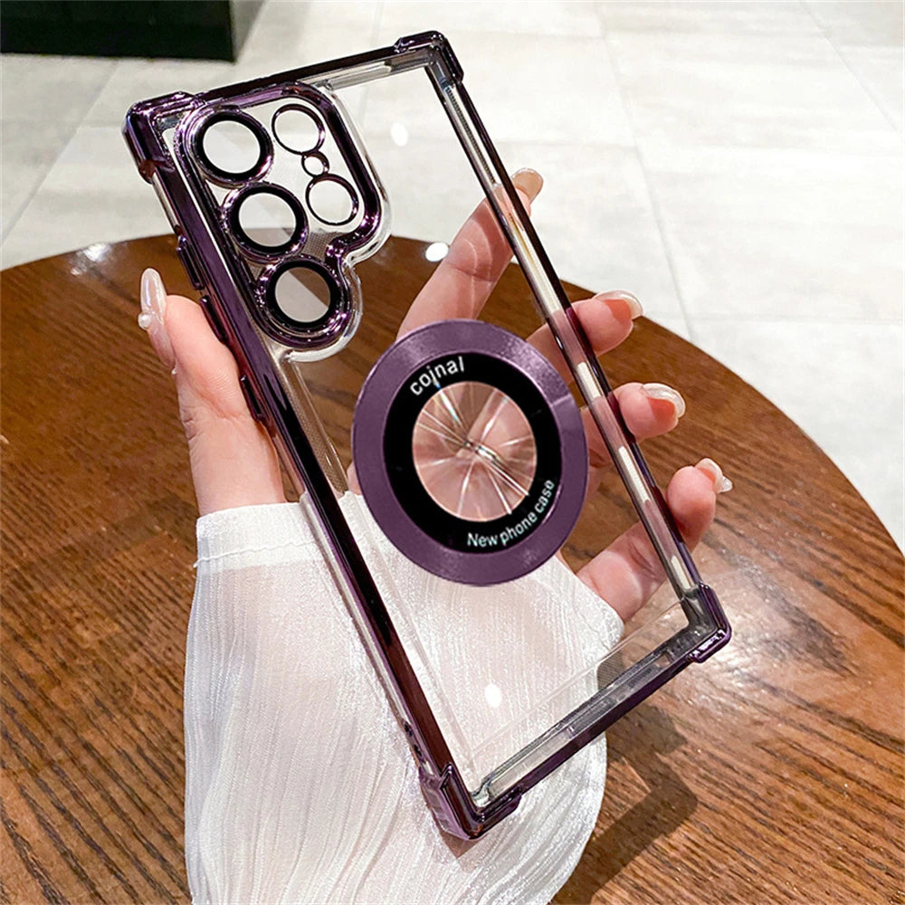Transparent for Magsafe Case for Samsung Galaxy S24 Ultra S23 FE S22 Plus Magnetic Lens Film Camera Protection Shockproof Cover