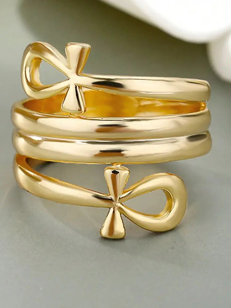 Obega 1 PC Hip Hop Mutilayer Bowknot Gold Color Ring Chic Design Rock Metal Finger Ring For Women Daily Wear Jewelry