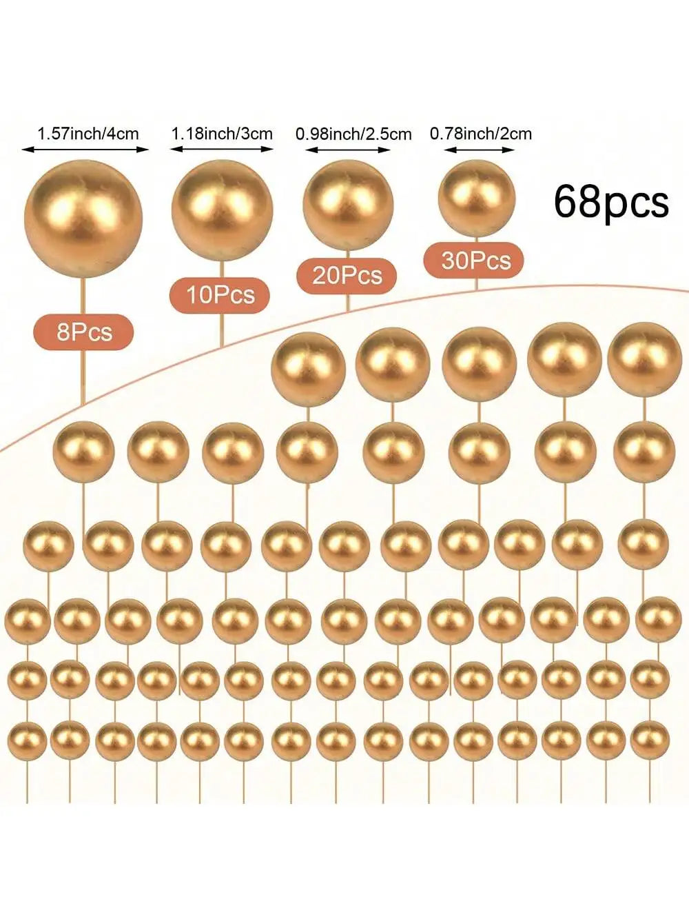 68pcs/set gold ball mini balloon cake hats foam decorated spherical cake insert hats for birthday parties and holiday decoration