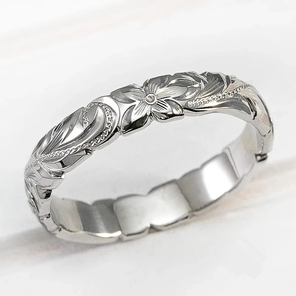 Elegant Carved Flower Pattern Band Classic Women Engagement Wedding Rings High Quality Delicate Female Accessories Rings