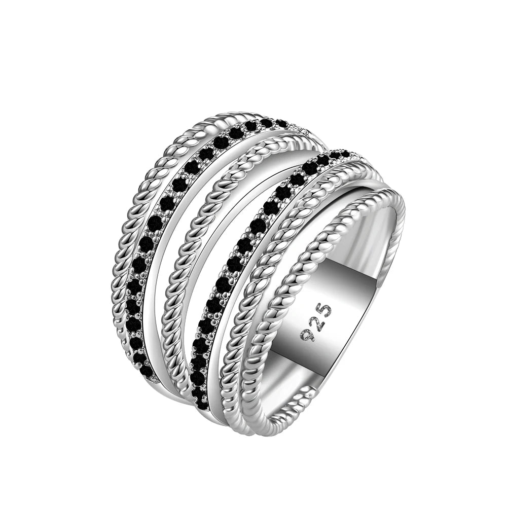 Silver Color Multiple Row Rings Shiny CZ Metallic OL Style Office Lady Versatile Finger Rings for Women Fashion Jewelry