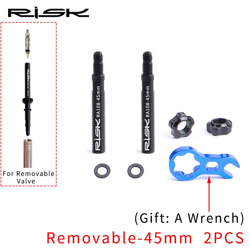 RISK Bicycle Presta Valve Extender Pole with 3in1 Wrench Tool 45mm/80mm Road Bike Rim Valve Extension Rod for Tube Tire Tubeless
