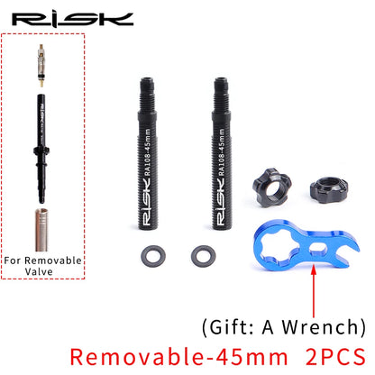 RISK Bicycle Presta Valve Extender Pole with 3in1 Wrench Tool 45mm/80mm Road Bike Rim Valve Extension Rod for Tube Tire Tubeless