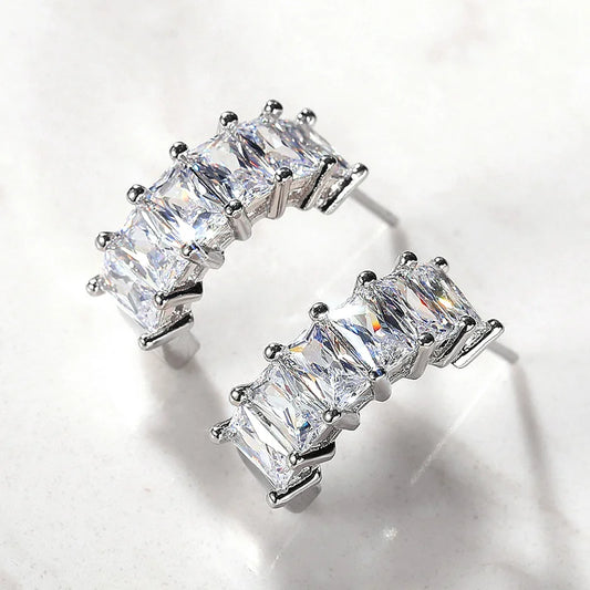 2021 Trendy Stud Earrings for Women Brilliant Rectangle Cubic Zirconia Korean Fashion Jewelry High Quality Drop Shipping