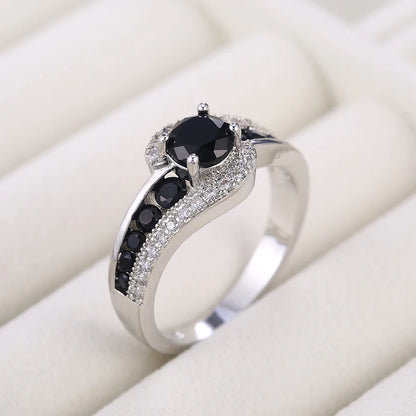 Special-interest Black Stone Women Wedding Ring Dazzling Crystal Zircon Delicate Gift Top Quality Female Classic Jewelry
