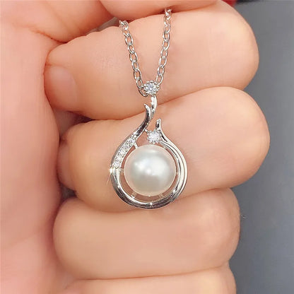 Water Drop Pendant Necklace with Simulated Pearl Engagement Wedding Party Elegant Accessories for Women Fashion Jewelry