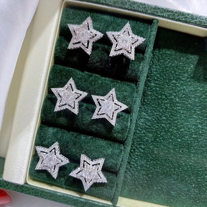 Brilliant Crystal Star Earrings Women Full Paved White Cubic Zirconia Simple Stylish Earring Versatile Fashion Jewelry