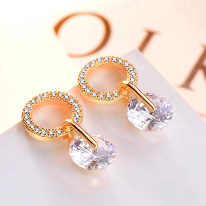 Korean Partysu Style Brilliant Cubic Zirconia Women Drop Earrings 4 Colors Simple Stylish Female Delicate Earring Jewelry