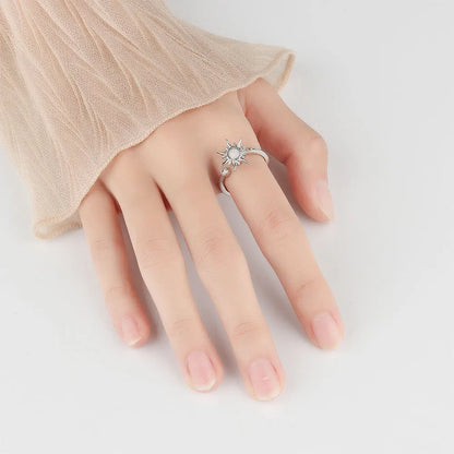 Anti Stress Anxiety Fidget Rings for Women Stainless Steel Sunflower Sun Star Spinner Ring Christmas Jewelry Gifts