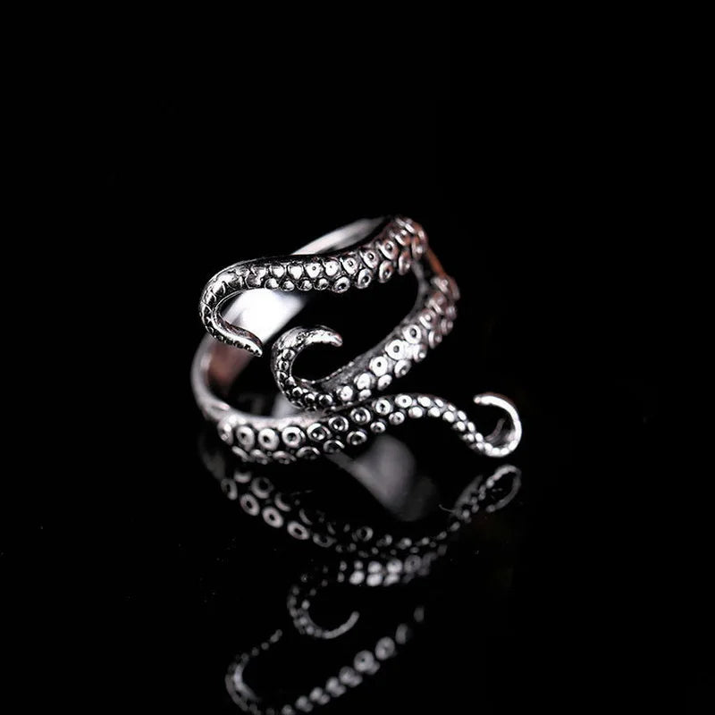 Titanium Steel Octopus Rings Gothic Deep Sea Monster Squid Finger Punk Tentacles Ring Adjustable Size Personality Jewelry Gift