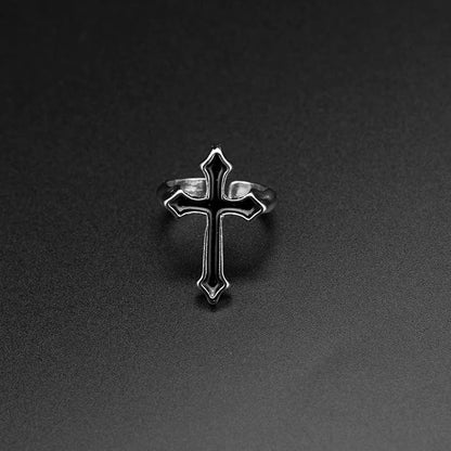 1PC Vintage Black Big Cross Open Ring For Women Party Jewelry Men Trendy Gothic Metal Color Finger Ring Anillo