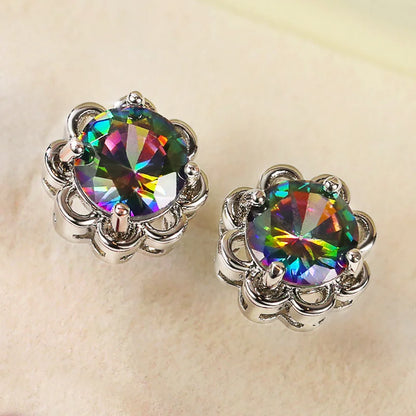 Classic Four Claw Design Multicolor CZ Stud Earrings Women Simple Stylish Female Accessories Daily Wear Versatile Jewelry