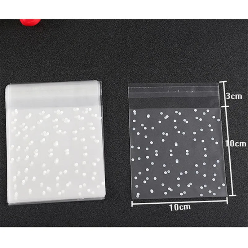 100Pcs/Lot Translucent Dots Plastic Cookie Packaging Bags Cupcake Wrapper Self Adhesive Bags Birthday Party Wedding Decorations
