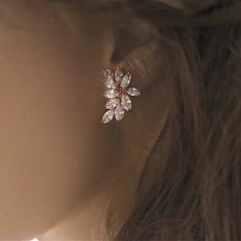 Chic Leaf Stud Earrings with AAA Marquise Cubic Zirconia Delicate Accessories for Women Wedding Party Statement Jewelry