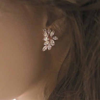 Chic Leaf Stud Earrings with AAA Marquise Cubic Zirconia Delicate Accessories for Women Wedding Party Statement Jewelry