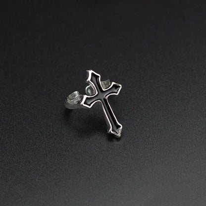 1PC Vintage Black Big Cross Open Ring For Women Party Jewelry Men Trendy Gothic Metal Color Finger Ring Anillo
