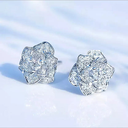 Shiny Cubic Zircon Flower Stud Earring for Women Silver Color Delicate Anniversary Gift Lady Stylish Accessories Ear Ring