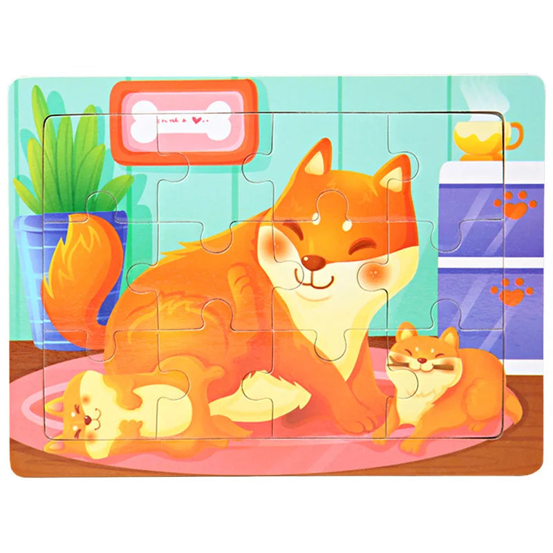 15*11cm 3D Puzzle Cartoon Animals Wood Puzzle Kids Cognitive Jigsaw Puzzle Baby Wooden Toys Educational Toys for Children