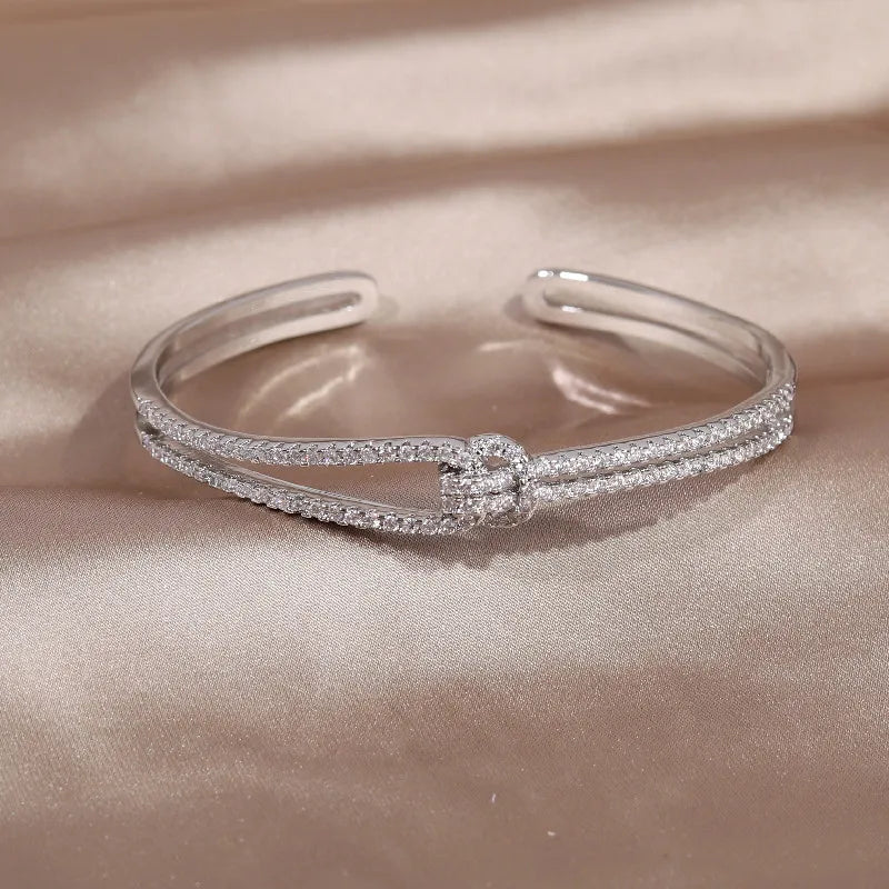 2024 French new design fashion jewelry two-color plated zircon letter X opening bracelet elegant women's daily work accessories