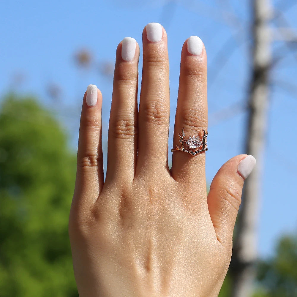 Rose Gold Color Elk Shape Women Rings Fashion Newly-designed Jewelry Anniversary Christmas Present New Year Gift for Girl