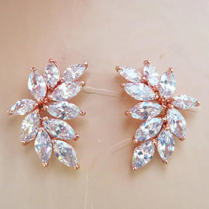 Chic Leaf Stud Earrings with AAA Marquise Cubic Zirconia Delicate Accessories for Women Wedding Party Statement Jewelry