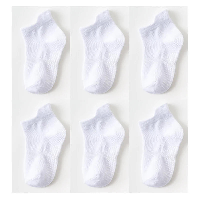 6/12 Pairs/lot 0-5 Yrs Cotton Children's Anti-slip Boat Socks For Boys Girl Low Cut Floor Kid Sock With Rubber Grips Polka dot