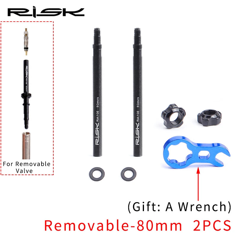 RISK Bicycle Presta Valve Extender Pole with 3in1 Wrench Tool 45mm/80mm Road Bike Rim Valve Extension Rod for Tube Tire Tubeless
