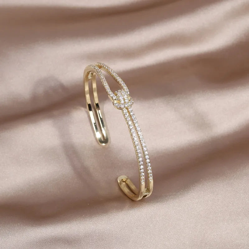2024 French new design fashion jewelry two-color plated zircon letter X opening bracelet elegant women's daily work accessories