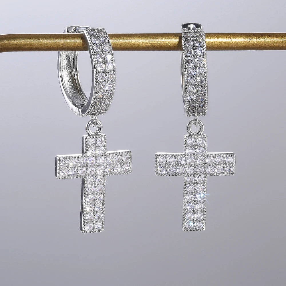 Stylish Arrow Cross-shape Drop Earrings for Women/Men Dazzling Crystal Zirconia Hiphop Party Female/Male Fashion Earrings
