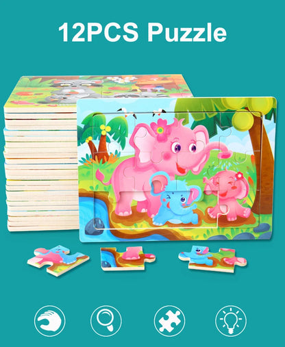 15*11cm 3D Puzzle Cartoon Animals Wood Puzzle Kids Cognitive Jigsaw Puzzle Baby Wooden Toys Educational Toys for Children