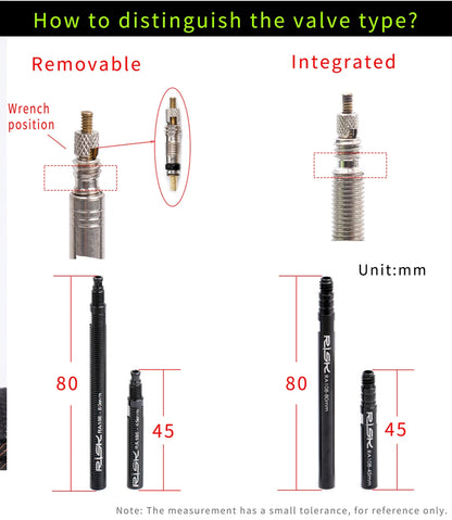RISK Bicycle Presta Valve Extender Pole with 3in1 Wrench Tool 45mm/80mm Road Bike Rim Valve Extension Rod for Tube Tire Tubeless