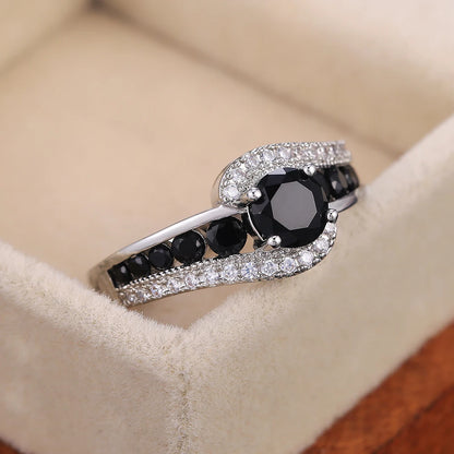 Special-interest Black Stone Women Wedding Ring Dazzling Crystal Zircon Delicate Gift Top Quality Female Classic Jewelry