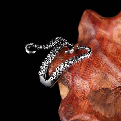Titanium Steel Octopus Rings Gothic Deep Sea Monster Squid Finger Punk Tentacles Ring Adjustable Size Personality Jewelry Gift