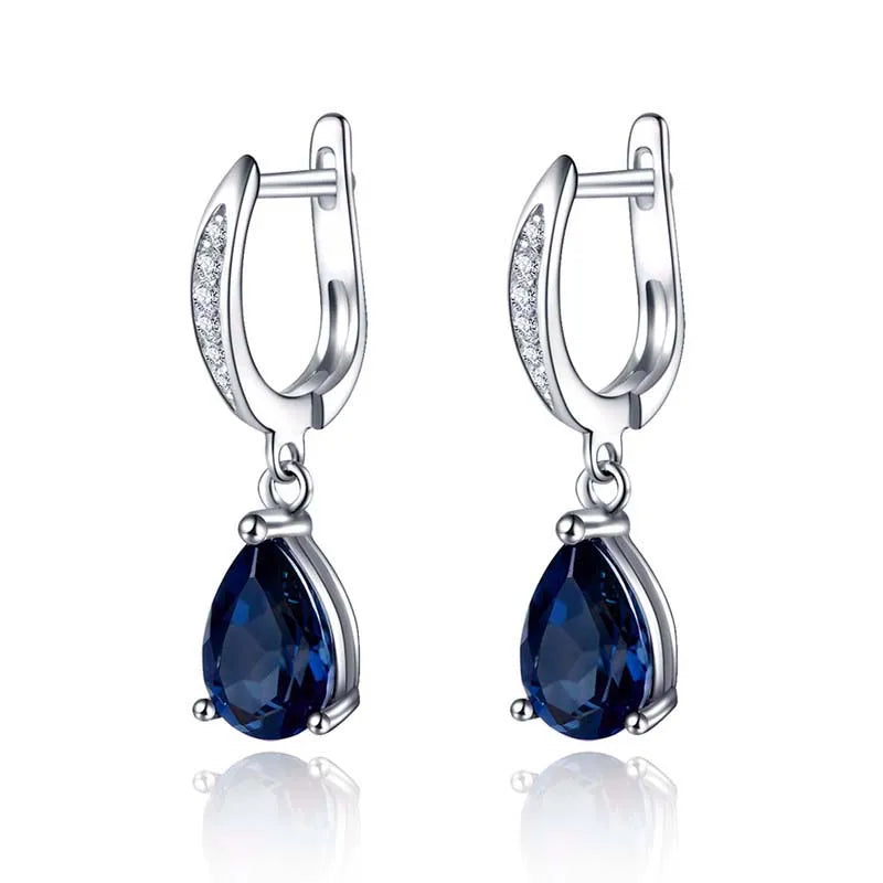 Gorgeous Water Drop Shape Blue Cubic Zirconia Drop Earrings for Women Evening Party Elegant Accessories Classic Jewelry