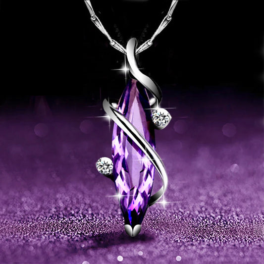 Aesthetic Purple CZ Women's Necklace Marquise/Square/Water Drop/Flower Pendant Luxury Fashion Female Wedding Jewelry 2021