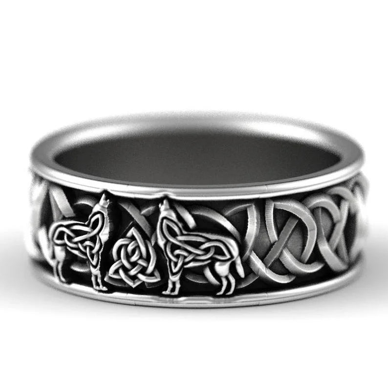 Viking Nordic Mythology Giant Wolf Men Ring Defense Totem Wolf Fashion Hip Hop Rock Unisex Finger Ring Punk Gift