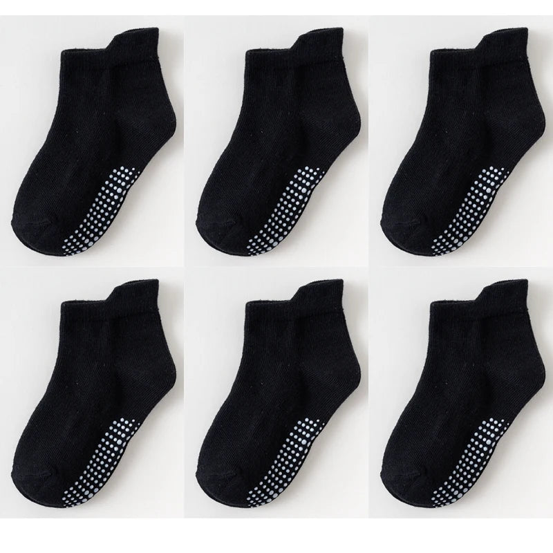 6/12 Pairs/lot 0-5 Yrs Cotton Children's Anti-slip Boat Socks For Boys Girl Low Cut Floor Kid Sock With Rubber Grips Polka dot