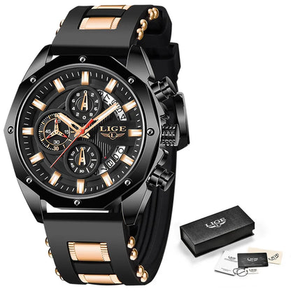 2024 LIGE New Fashion Mens Watches Top Brand Luxury Silicone Sport Watch Men Quartz Date Clock Waterproof Wristwatch Chronograph
