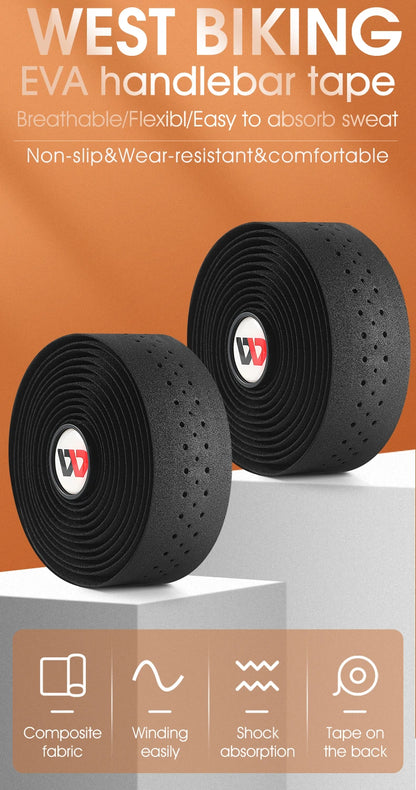 WEST BIKING Bicycle Handlebar Tape EVA PU Bar Tape Soft Cycling Damping With 2 Bar Plug Road Bicycle Anti-slip Shock straps